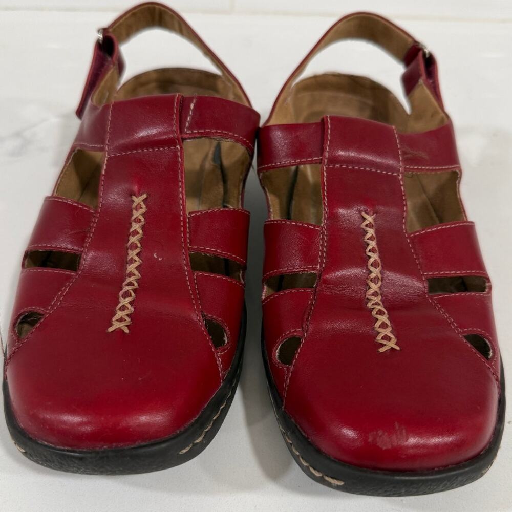 Naturalizer Red Leather Fisherman Sandals Women's 8.5M Brazil Comfort Shoes Flat